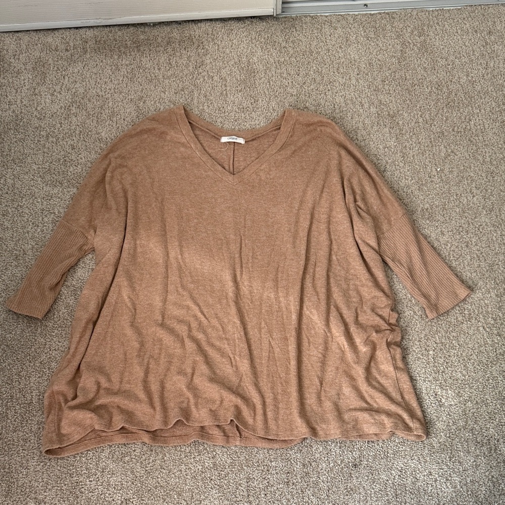 Cherish Tan V-Neck Tunic Top